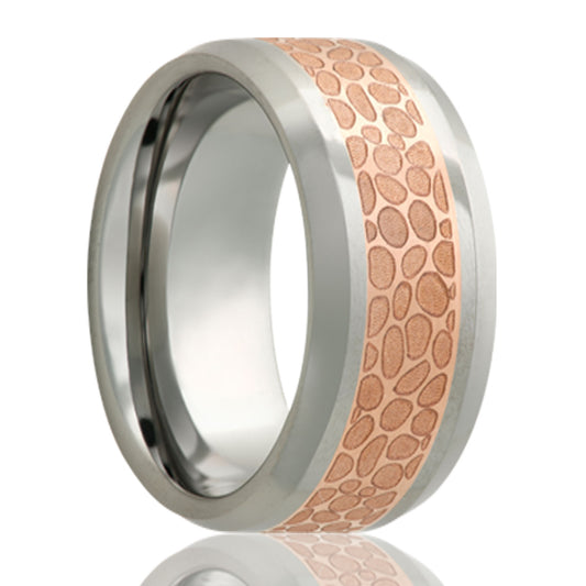 Tungsten Ring Beveled Edge Polished Finish Copper Inlay
