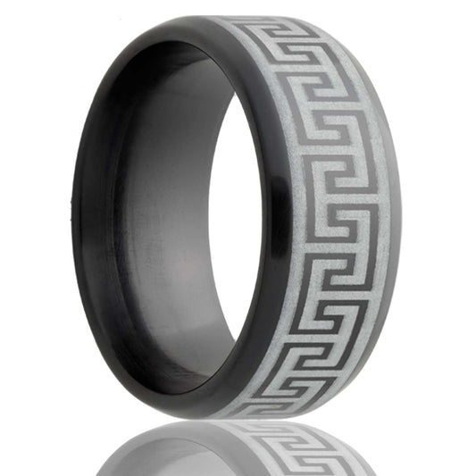 Zirconium Comfort Fit Ring Polished Greek Key