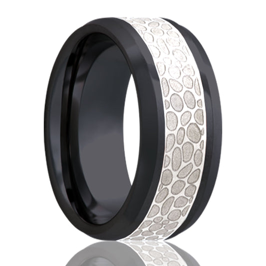 Zirconium Comfort Fit Ring with Engraved Silver