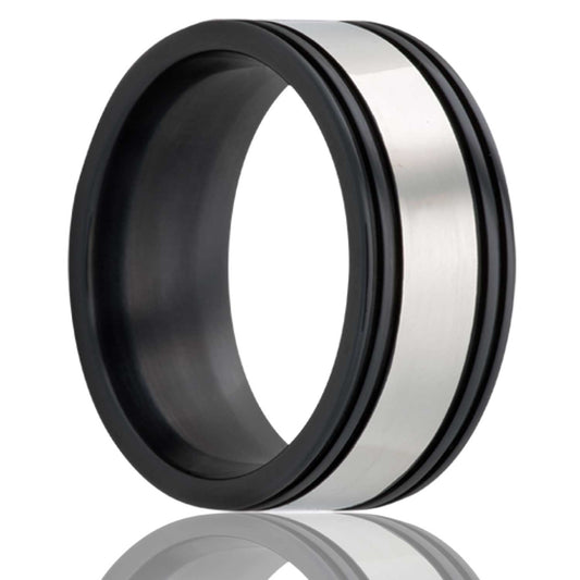 Zirconium Comfort Fit Ring with Silver Polished Finish