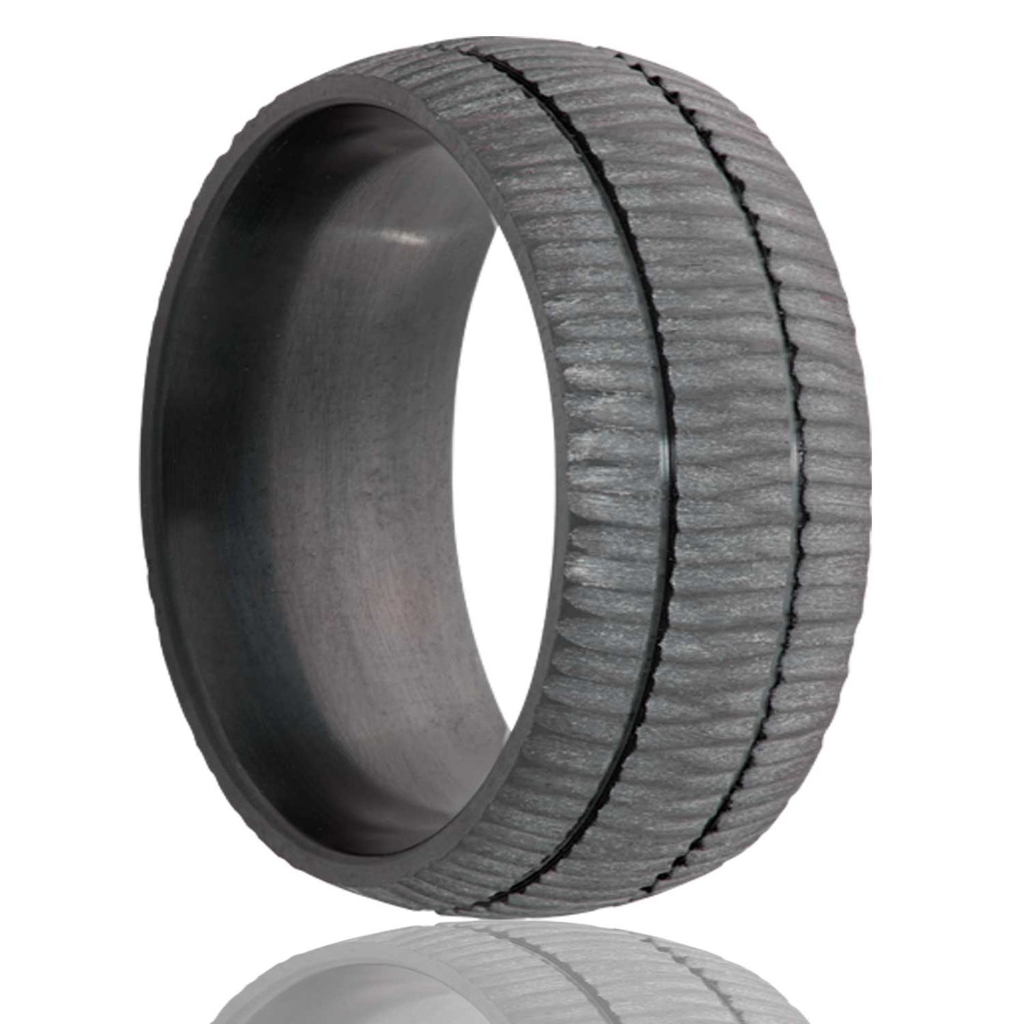 Zirconium Dome Comfort Fit Treebark Finish Ring