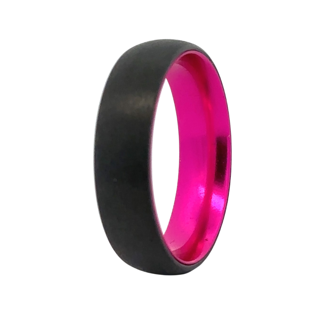 Zirconium Dome Ring with Satin Finish and Pink Anodized Sleeve