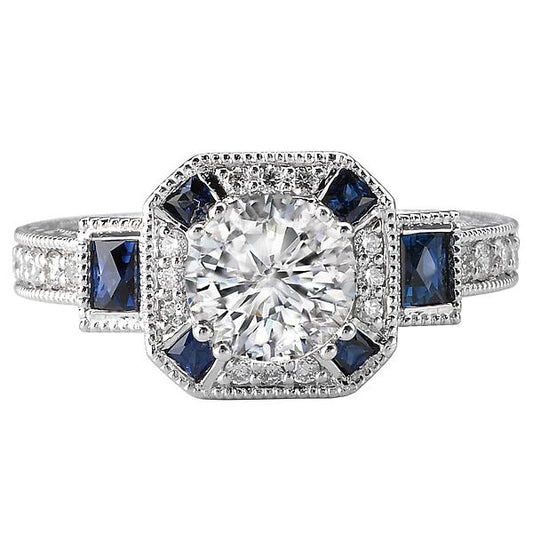 Sapphire and Diamond Semi-Mount Ring