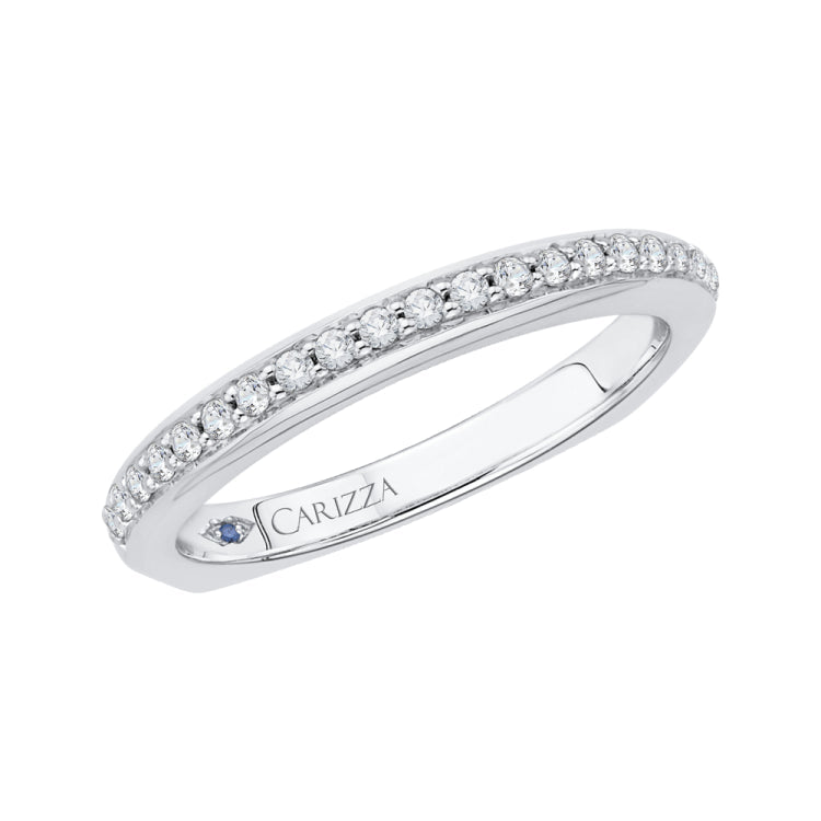 14K White Gold Round Diamond Half-Eternity Wedding Band with Euro Shank