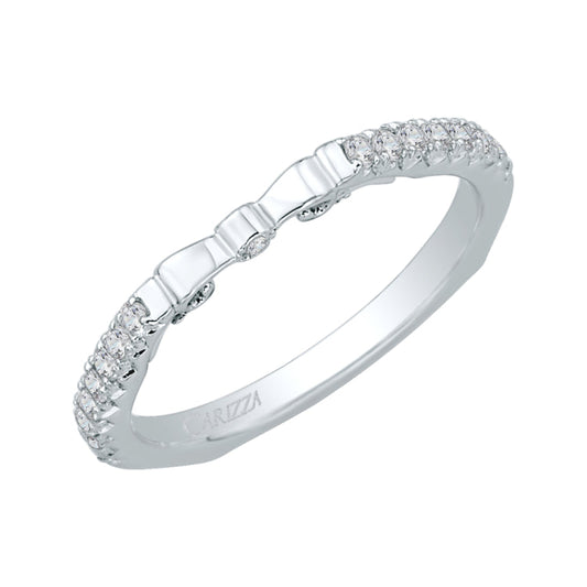 14K White Gold Round Diamond Wedding Band with Euro Shank