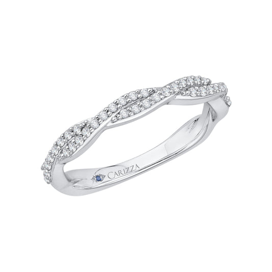 14K White Gold Round Diamond Criss-Cross Half-Eternity Wedding Band