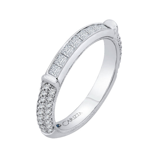 14K White Gold Princess & Round Diamond Wedding Band