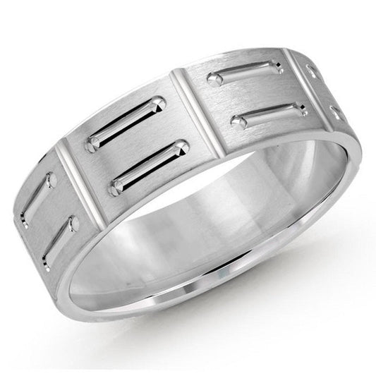 Patterned 10kt White Gold Wedding Band