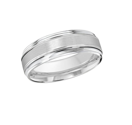 10kt White Gold Grooved Edge Wedding Band