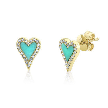 0.13CT DIAMOND & 0.36CT COMPOSITE TURQUOISE HEART STUD EARRING