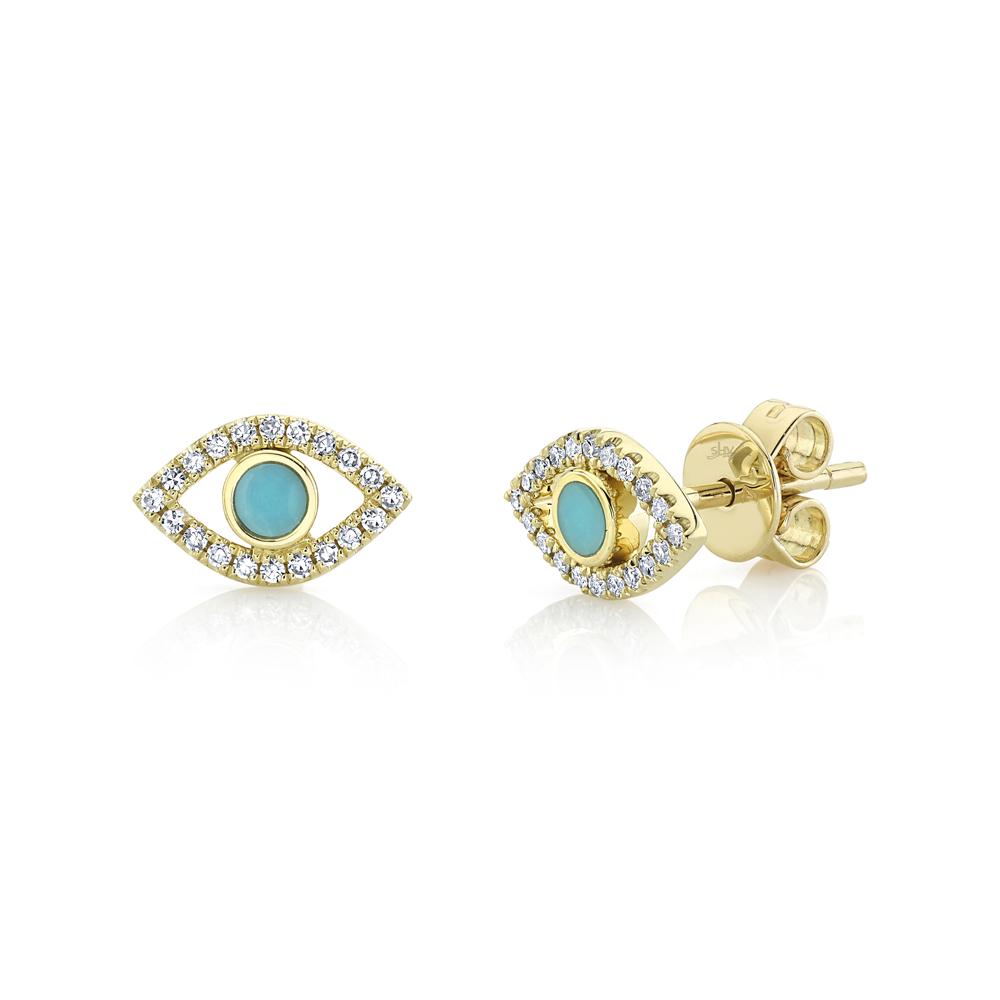 0.12CT DIAMOND & 0.14CT COMPOSITE TURQUOISE EYE STUD EARRING