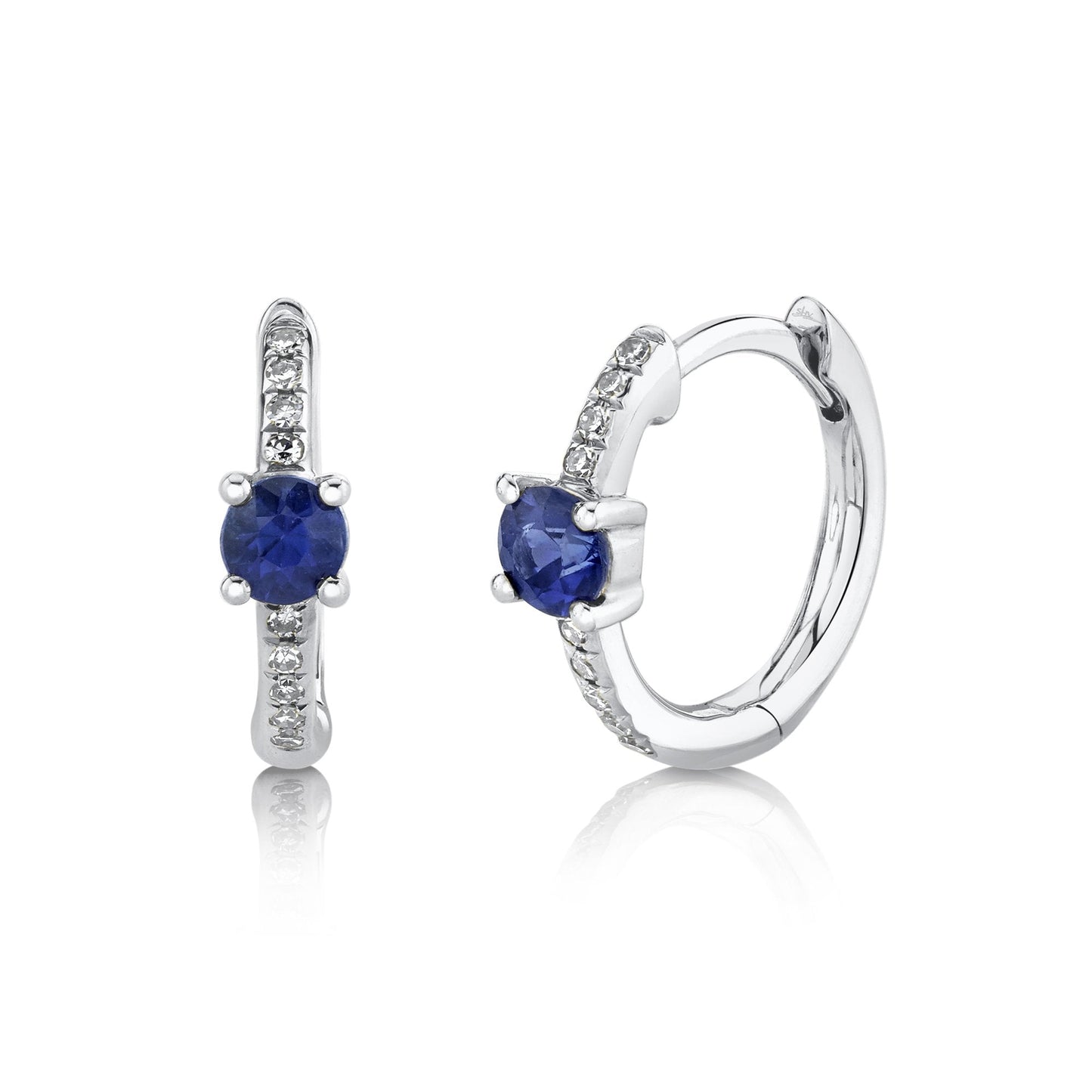 0.06CT DIAMOND & 0.33CT BLUE SAPPHIRE HUGGIE EARRING