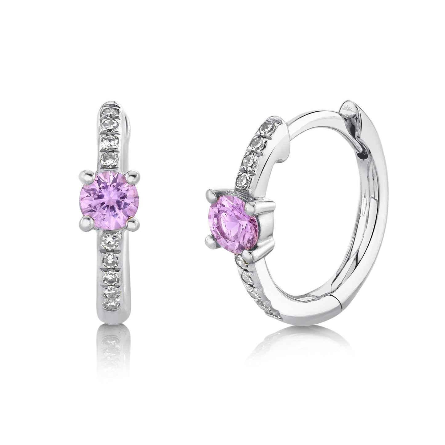 0.06CT DIAMOND & 0.23CT PINK SAPPHIRE HUGGIE EARRING