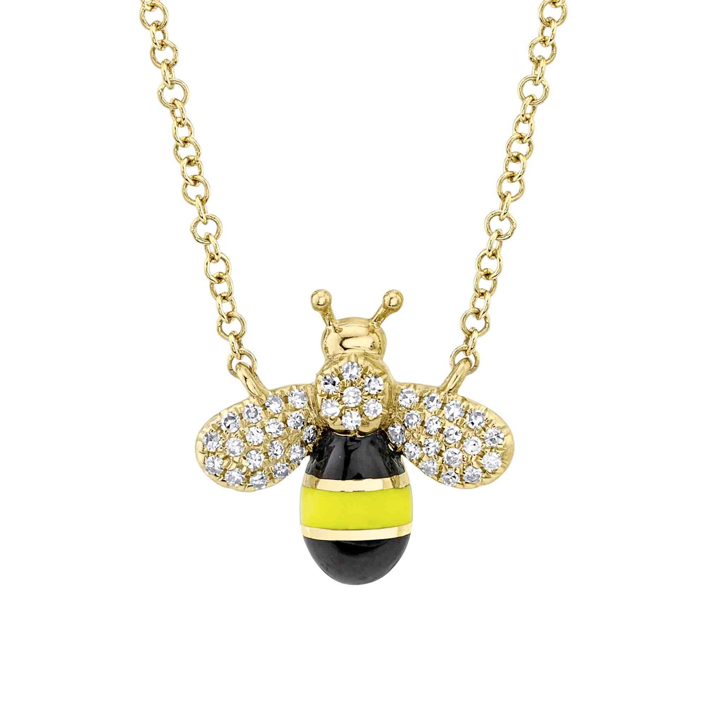 0.09CT DIAMOND & BLACK & YELLOW ENAMEL BEE NECKLACE