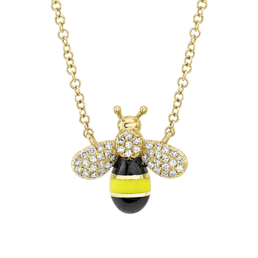 0.09CT DIAMOND & BLACK & YELLOW ENAMEL BEE NECKLACE