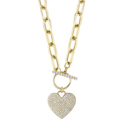 0.50CT DIAMOND PAPER CLIP LINK PAVE HEART NECKLACE