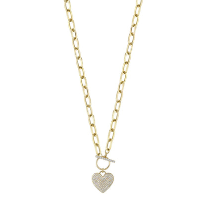 0.50CT DIAMOND PAPER CLIP LINK PAVE HEART NECKLACE