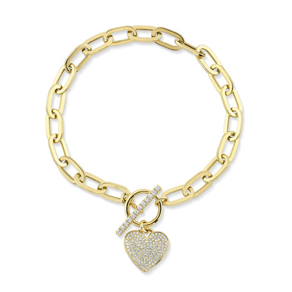 0.41CT DIAMOND PAPER CLIP LINK PAVE HEART BRACELET